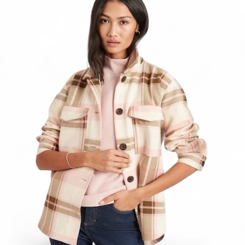 Banana Republic Plaid Button-Up Jacket - Pink and Brown